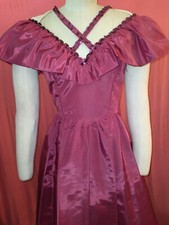 Vtg 80s 90s GUNNE SAX TAFFETA Fuschia Pink Saloon Wild West Prom Party dress S
