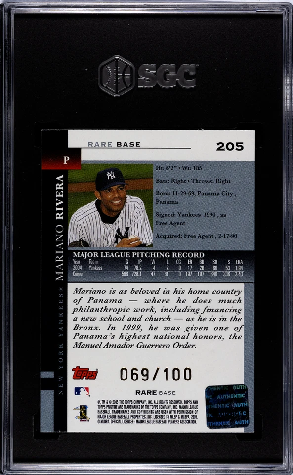 2005 Topps Pristine Mariano Rivera #205 Auto 69/100 SGC 8 - Image 2 of 2