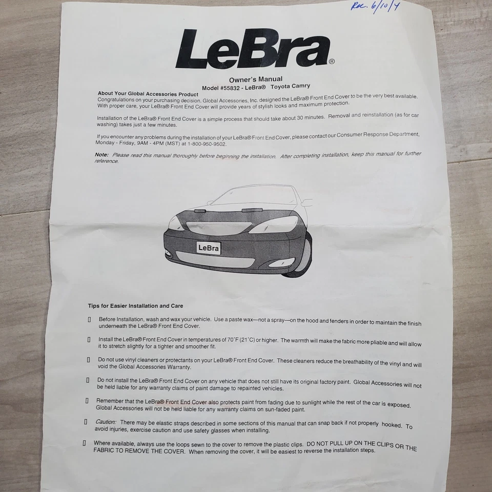 Cubierta delantera LeBra Toyota Camry con niebla 2002-2004 55832-01 Exc Solara Foto 2 de 4