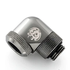 Bitspower Fitting for 12mm OD Rigid Tubing, 90 Degree Rotary, Black Sparkle, 4pk