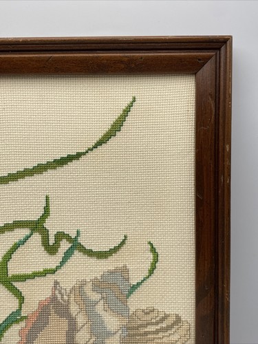 Vintage Handmade Needlepoint Nautical Seashells Framed Crafted Art - Picture 3 of 15