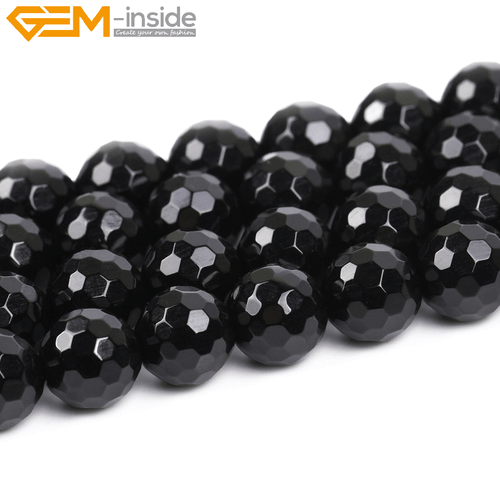 Natural Genuine Black Agate Stone Onyx Gem Beads For Jewelry Making 15" Faceted - Picture 27 of 63