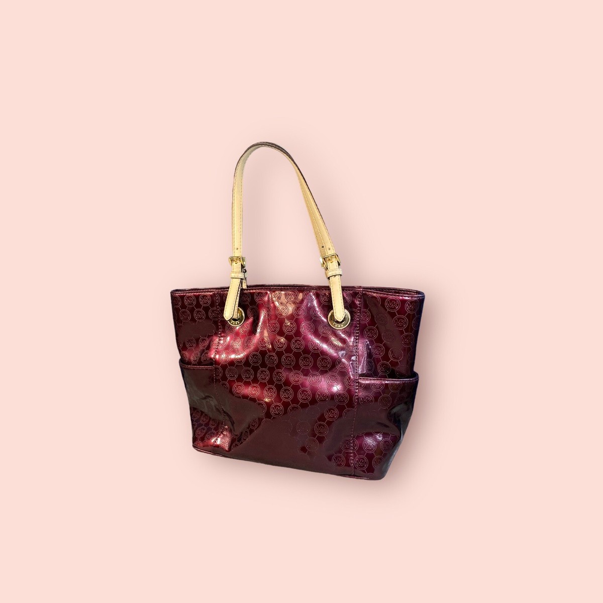 MICHAEL KORS Jet Set Designer Tote Bag Purse Patent Leather Red