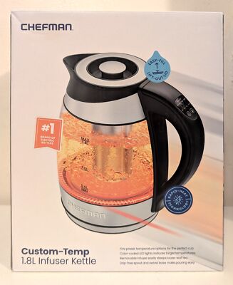 Chefman 1.8-Liter Cordless Custom-Temp Glass Electric Kettle - NEW