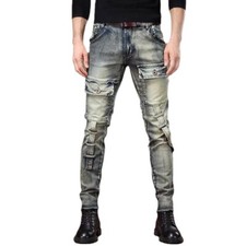 Retro Pencil Pants Workwear Jeans Men Autumn Slim-Fit Loose Trousers Cotton