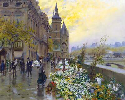 The Flower Market (at the Quai de la Corse in Paris) Painting by Georges Stein
