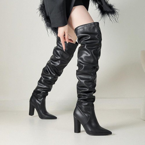 Occodent Womens Slouch Pull On Over The Knee Boots Pointed Toe High Heel Club SZ - Bild 1 von 27