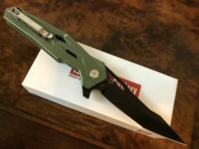 ATZ1812PBGN Artisan Interceptor Green G10 Handle D2 Black Blade Linerlock Clip  