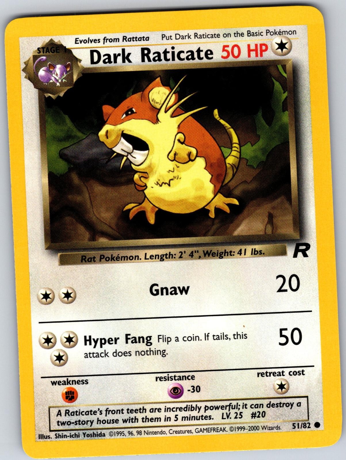 Dark Raticate 51/82 Common Team Rocket Pokemon Unlimited Lightly Played