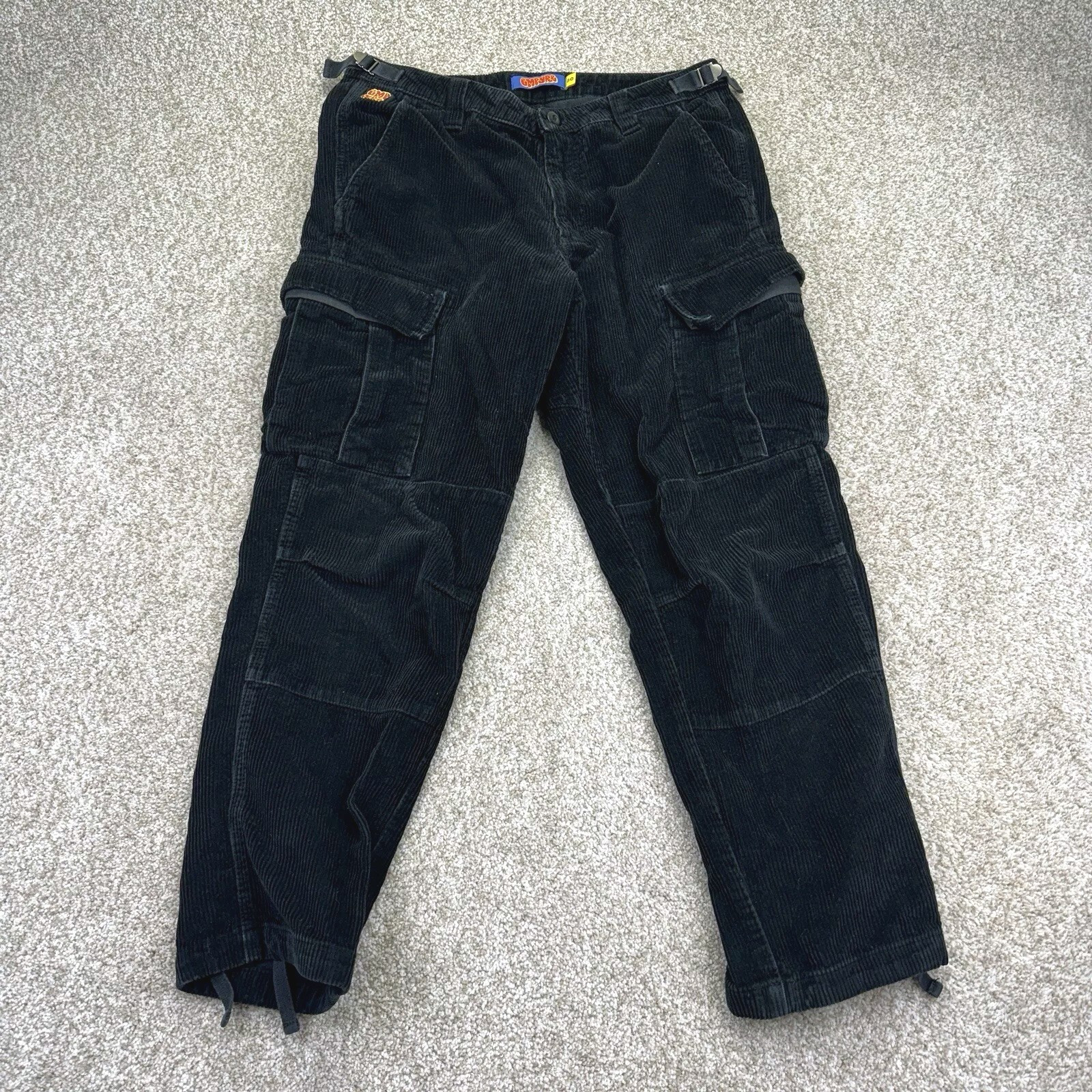 Y2k Empyre Relax Baggy Skate Corduroy Cargo Pants Mens Size 32x27 Black