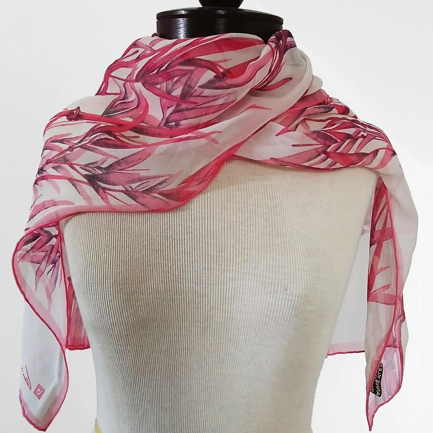 Anne Klein Robinson Golluber 10" x 54" Bamboo 100% Silk Chiffon Pink Ivory Scarf