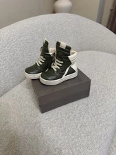 RICK OWENS BABYGEO Leather Kids Sneaker Moss Green/Cream Sz 6 Toddler (EUR 22)