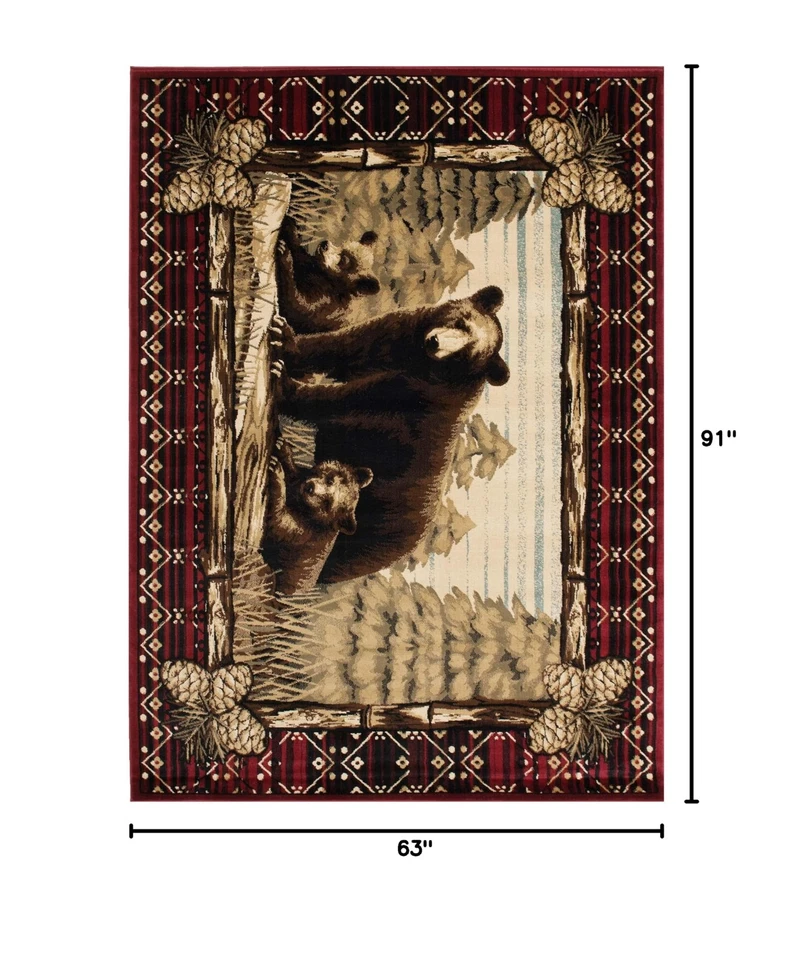 Alfombra Empire Rústica Lodge Bear Cubs Alfombra de Área, Roja 5'3" x 7'7" (Rectangular) Foto 3 de 4