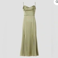 Reformation Hensley Satin Midi Dress Artichoke Green Size 12 NEW Wedding guest