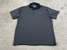 Under Armour Polo Shirt Mens 2XL Gray Black Striped Loose Performance Heatgear