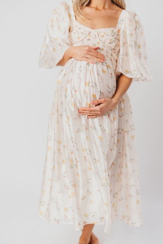 Worth Collective NWT Harlow Maxi Dress in Tiny Yellow Floral Bump Friendly XL - Picture 4 of 15