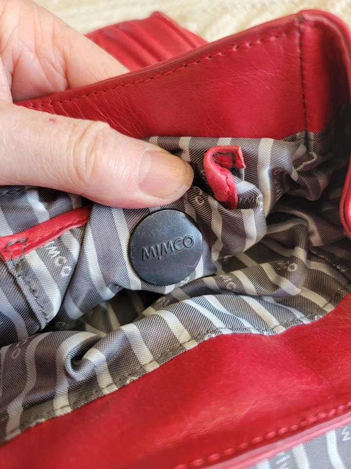 Mimco Small Red Leather Crossbody Bag Silver Clasp 17x22cm - image 2 of 4