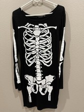 Boohoo Skeleton Dress Size 8 Women's Black Long Sleeve Dress NWT Bodycon
