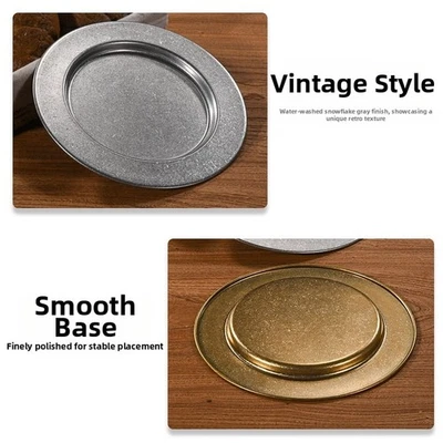304 Stainless Steel Round Plate Wide Rim Vintage Design for Pasta Salad - Image 1 of 4