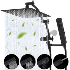 12'' Rainfall Shower Head Combo, High Pressure Handheld Shower Wand Wall Mounted