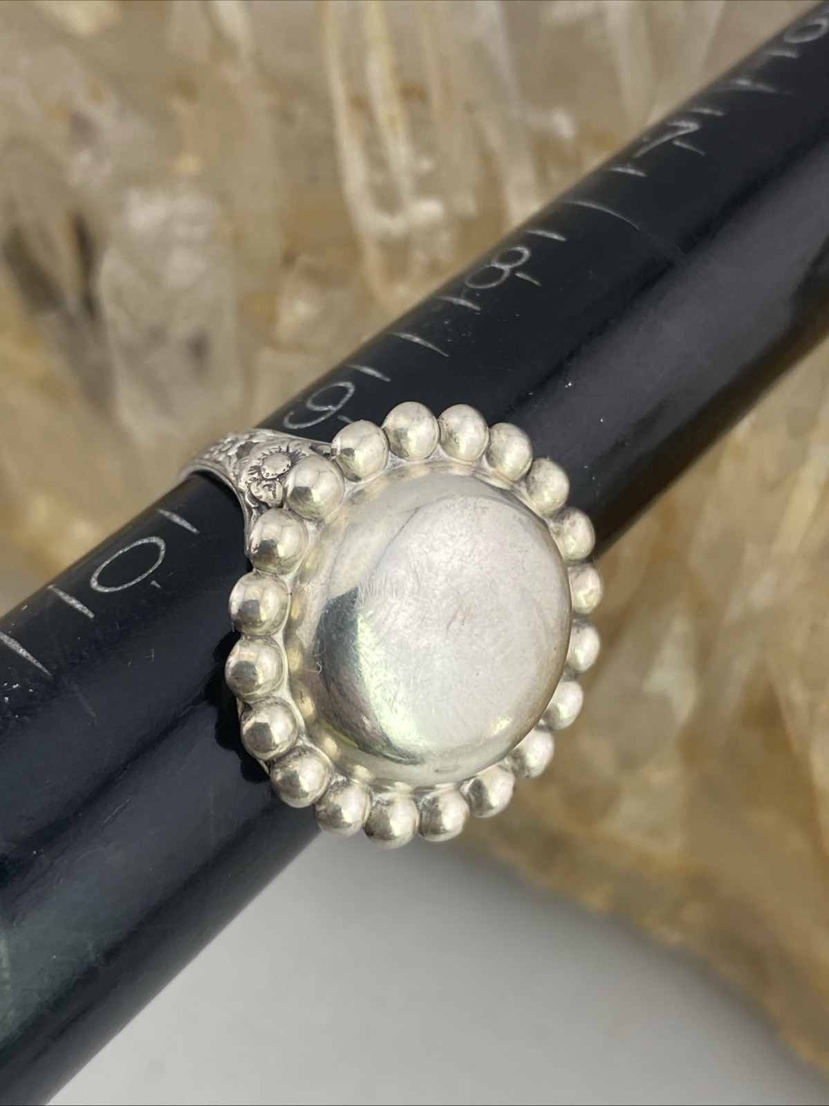 Antique Adjustable Sterling Silver Button Ring Wi… - image 9