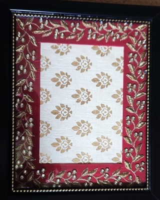 Aaina-Gold Silk Thread & Rhinestones Embroidery Art Work Framed Stunning & Rare