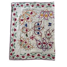 Hand Embroidered Suzani Wall Hanging Blanket Floral Needlework