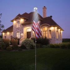 Apluschoice 25Ft Black Telescopic Flag Pole Kit w/ 136 LED Solar Light Outdoor