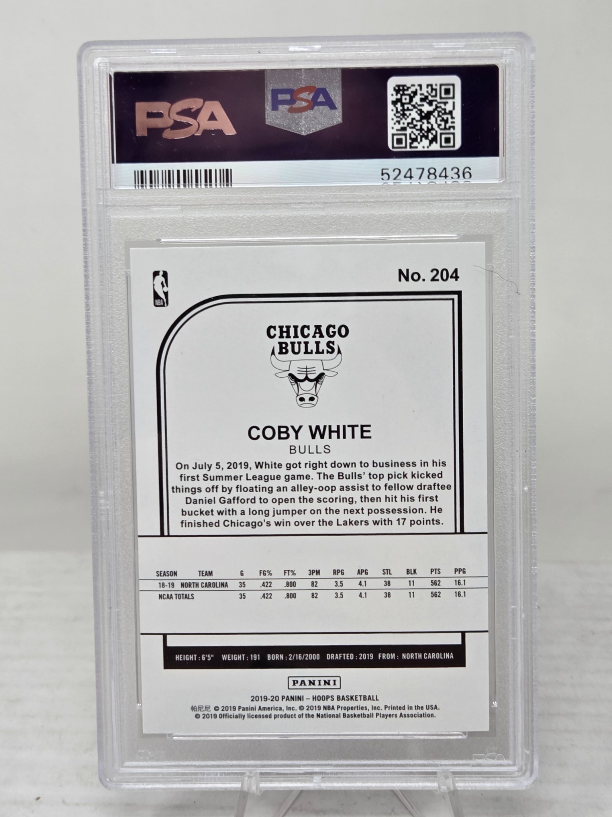 2019 Hoops COBY WHITE Rookie Card PSA 10 Gem Mint view 2