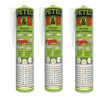 3x PETEC K&D Karosserie Klebe-&Dichtmasse weiß in Kartusche 310ml - 94530