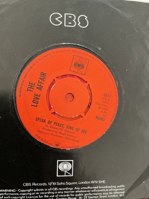 The Love Affair.  Speak of peace , sing of joy.   .  7  vinyl. 1970. CBS