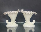 Pair Of Fenton Silver Crest Cornucopia Crimped Candleholder/Vase