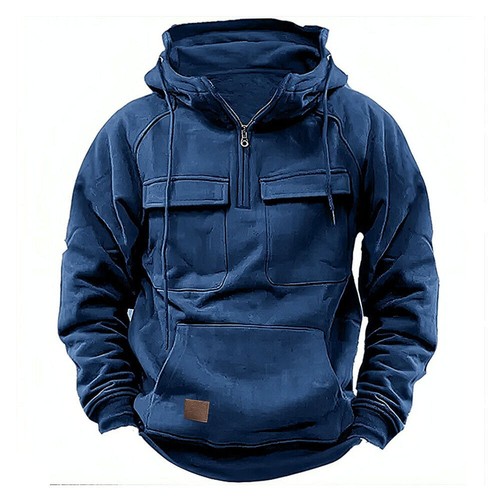 Mens Cargo Combat Hoodie Long Sleeve Half Zip Sport Army Tactical Sweatshirt Top - Picture 11 of 24