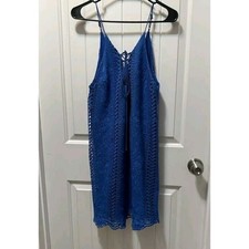 ASTR The Label Royal Blue Dress Lace up at the chest flower pattern Size M