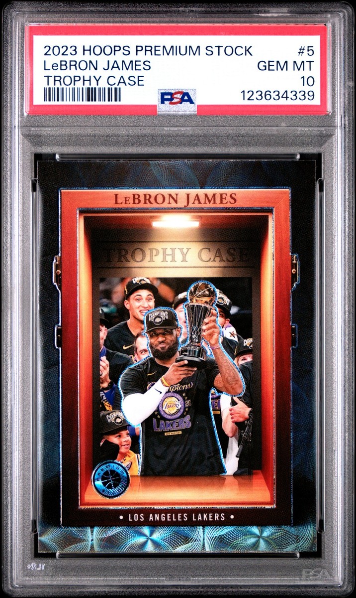 2023 PANINI HOOPS PREMIUM STOCK TROPHY CASE #5 LEBRON JAMES PSA 10