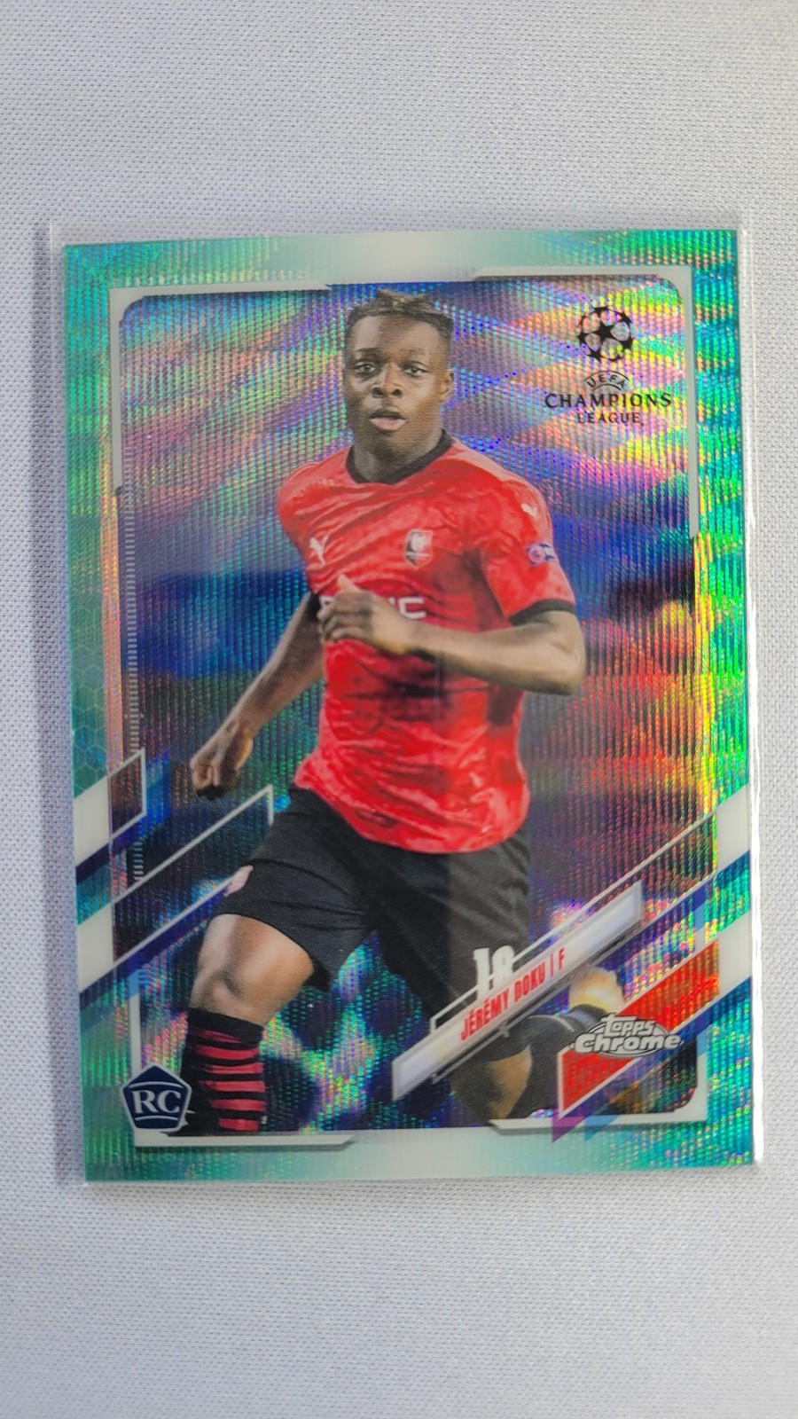 2020-21 Topps Chrome UEFA #2 Jérémy Doku Aqua Wave Refractor #/199