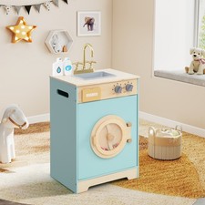 Kids Washer Playset Toy Washing Machine Laundry Detergent Blue Pretend Fun New