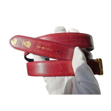 Vintage Gucci Burgundy  Navy Leather Belt 036-406-0042 w/ Naval Buckle GUC