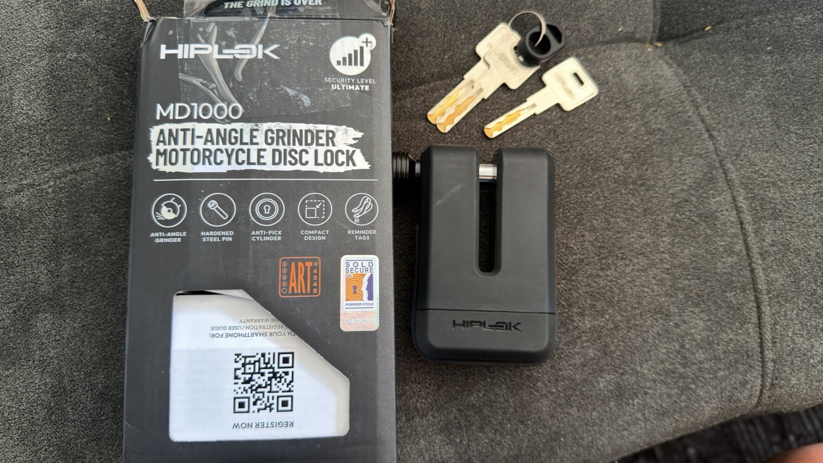 Hiplok MD1000 Anti-Angle Grinder Motorcycle Disc Lock (All Black) | High Secu...