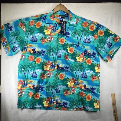 Blue Generation Shirt Men's Sz 3XL Button-Front Hawaiian Aloha Camp Boats NWT