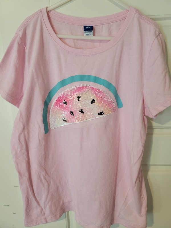 Old Navy Summer Shirt Size XL (14-16) Sequin Shirt With Watermelon And Rainbow