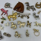 Lot 21 Vintage Now HORSE Donkey DEER BROOCH Rhinestone Enamel Costume Jewelry