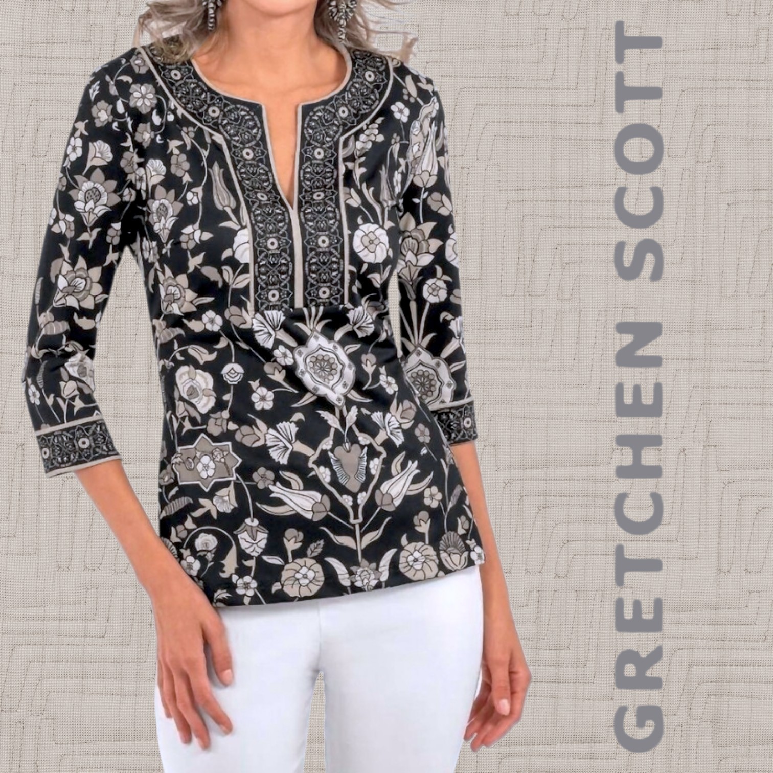 Gretchen Scott Topkapi Jersey Split Neck Tunic Fl… - image 7