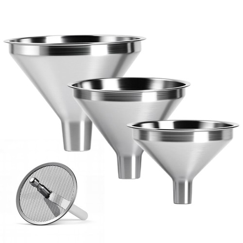 4-teiliges Edelstahl Trichter Set mit Sieb - 3 Größen für Flüssigkeiten, Öle, Dr - Bild 2 von 8