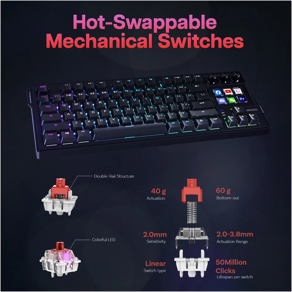 Mechanical Stream Deck QWERTY Keyboard with 6 Programmable LCD Macro Keys - Image 4 of 4