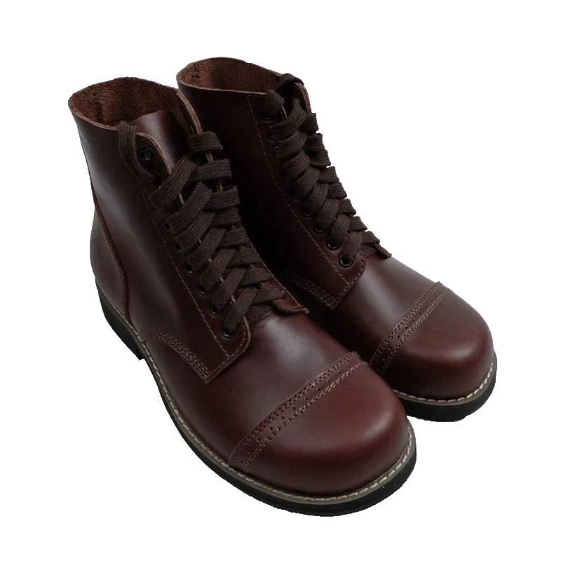 US WWII M1942 Brown Leather Short Boots | Cowhide Military Tactical Hiking Shoes