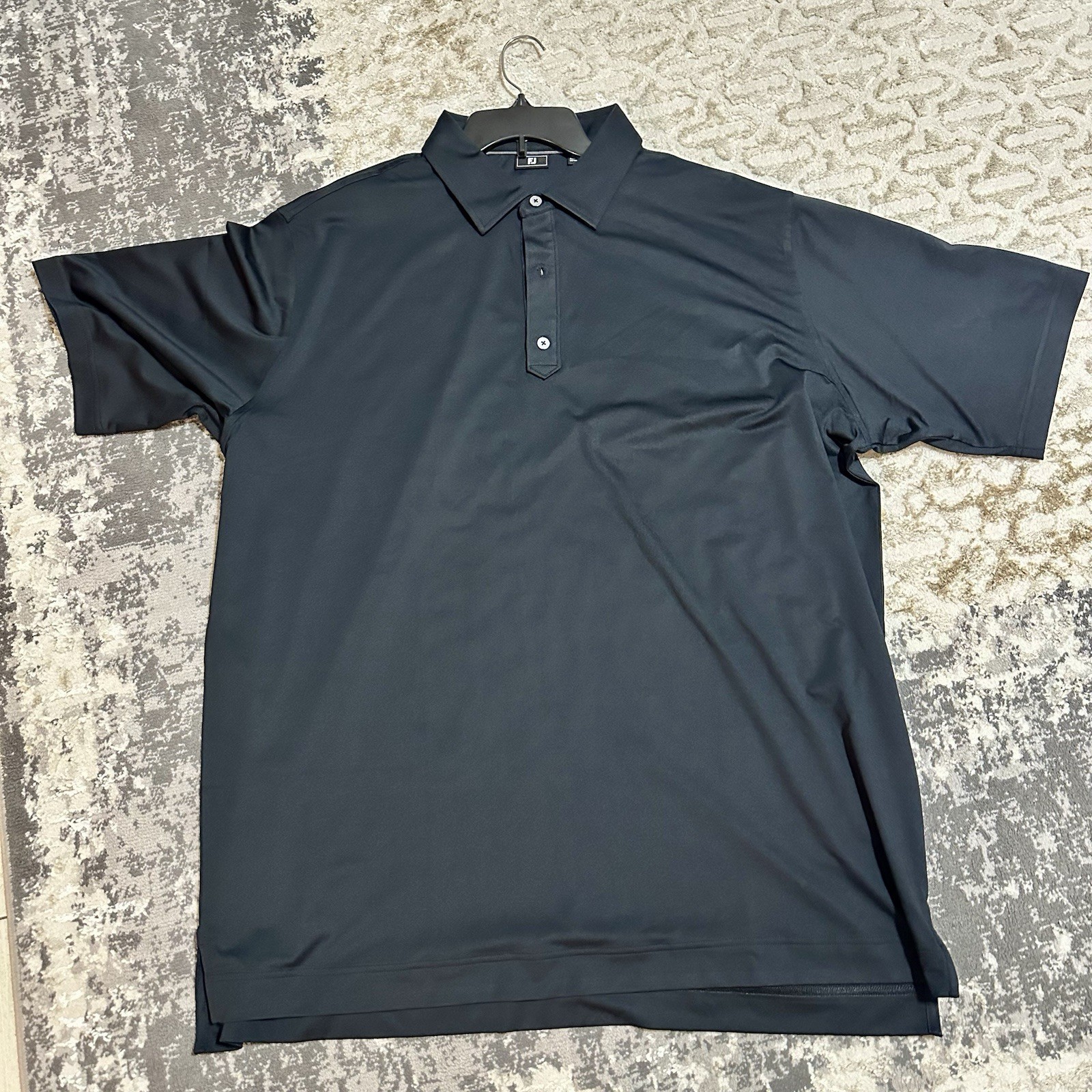 FootJoy FJ Polo Mens 2XL Solid Black Lisle Performance Golf Shirt Casual EUC