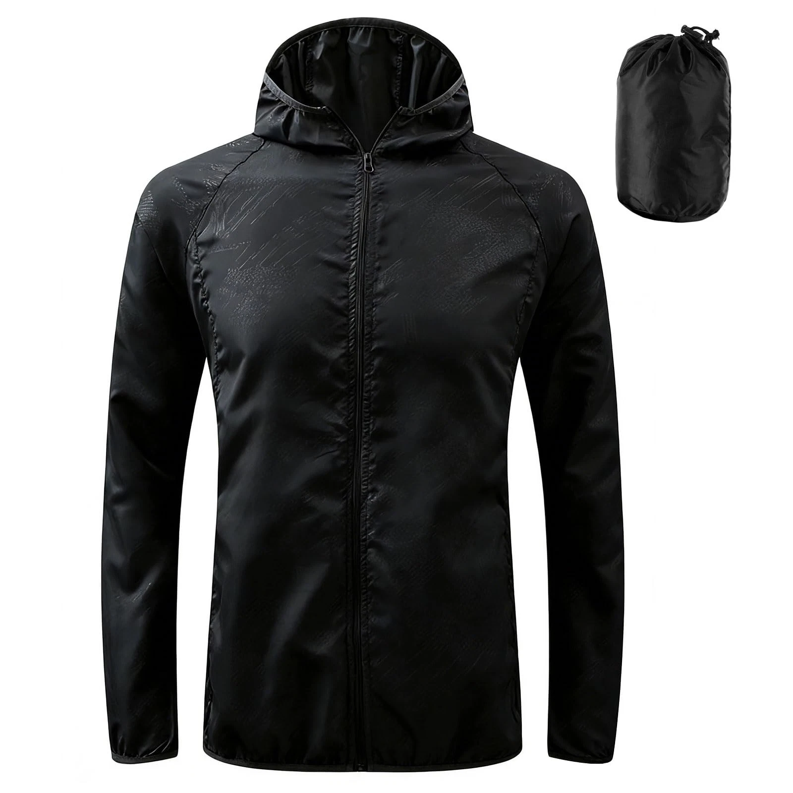 ADUDVLO Men's Lightweight Waterproof Jacket with Pockets, Packable L, Black
