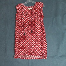 Ann Taylor Loft Dress Womens Medium Red Geometric Shift Sundress Preppy Summer