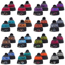 Unisex Adults Football Cuffed Knit Hat With Pom Fleece lined 25K
